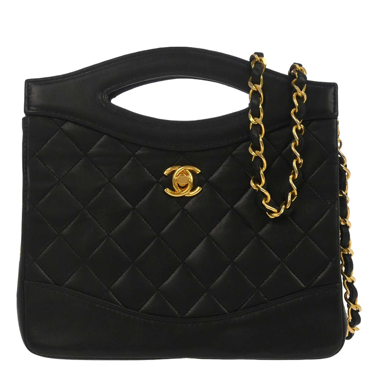 Chanel 1989-1991 Black Lambskin 2way Shoulder Handbag