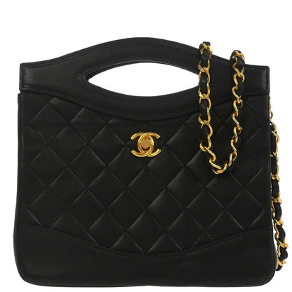 Chanel 1989-1991 Black Lambskin 2way Shoulder Handbag