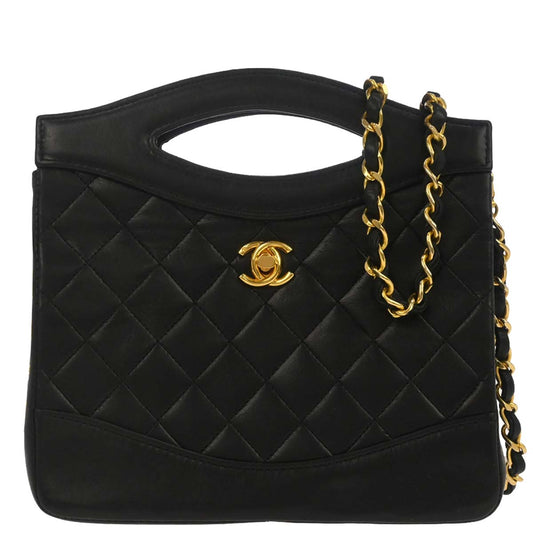 Chanel 1989-1991 Black Lambskin 2way Shoulder Handbag
