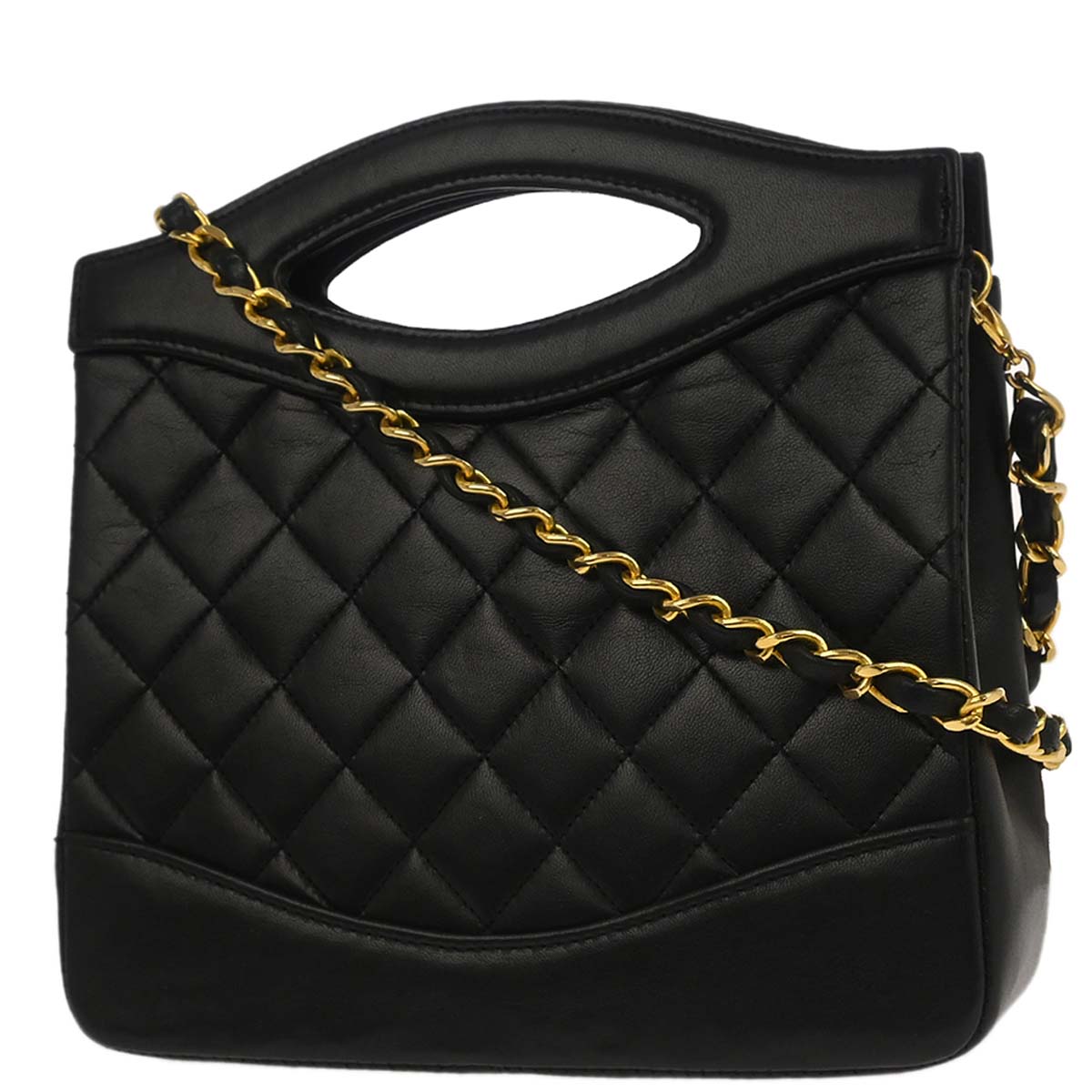 Chanel 1989-1991 Black Lambskin 2way Shoulder Handbag