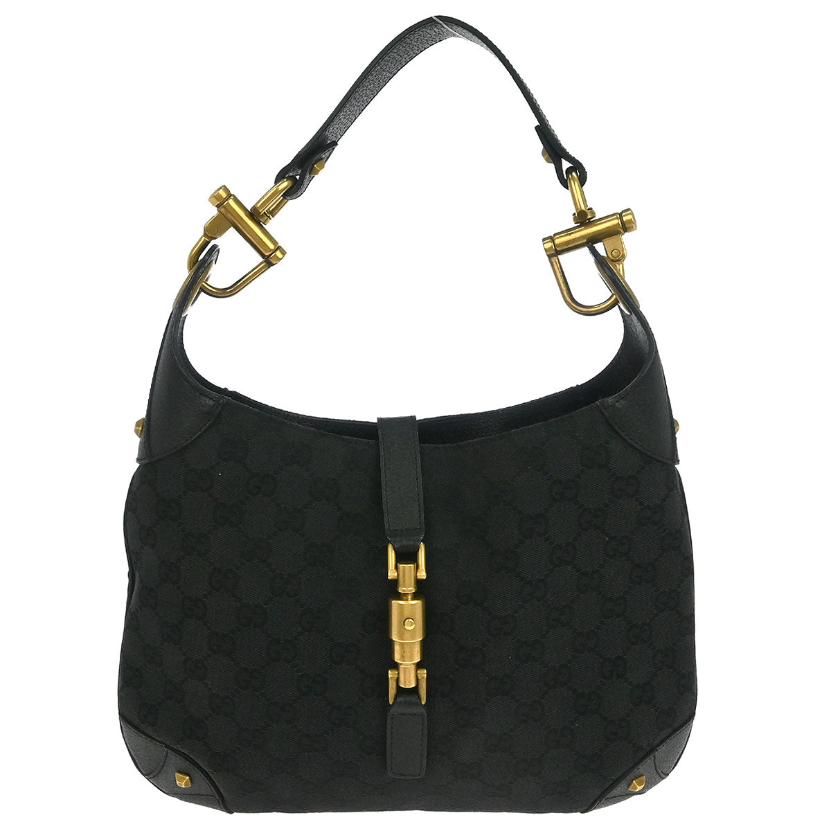 Gucci Black Canvas New Jackie GG Hobo Handbag