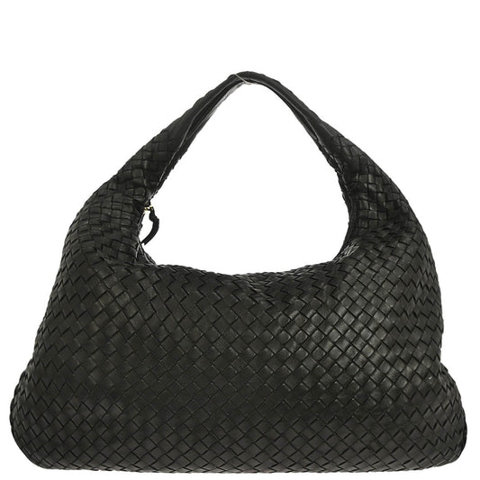 Bottega Veneta Black Lambskin Intrecciato Hobo Handbag