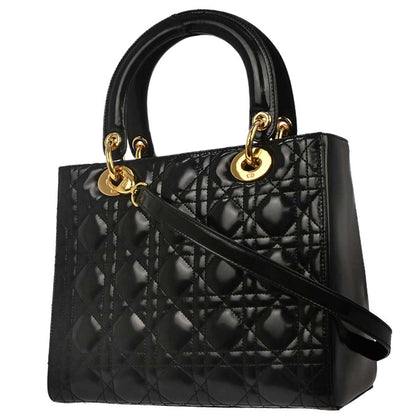 Christian Dior Black Patent Leather Cannage Lady Dior Shoulder Handbag