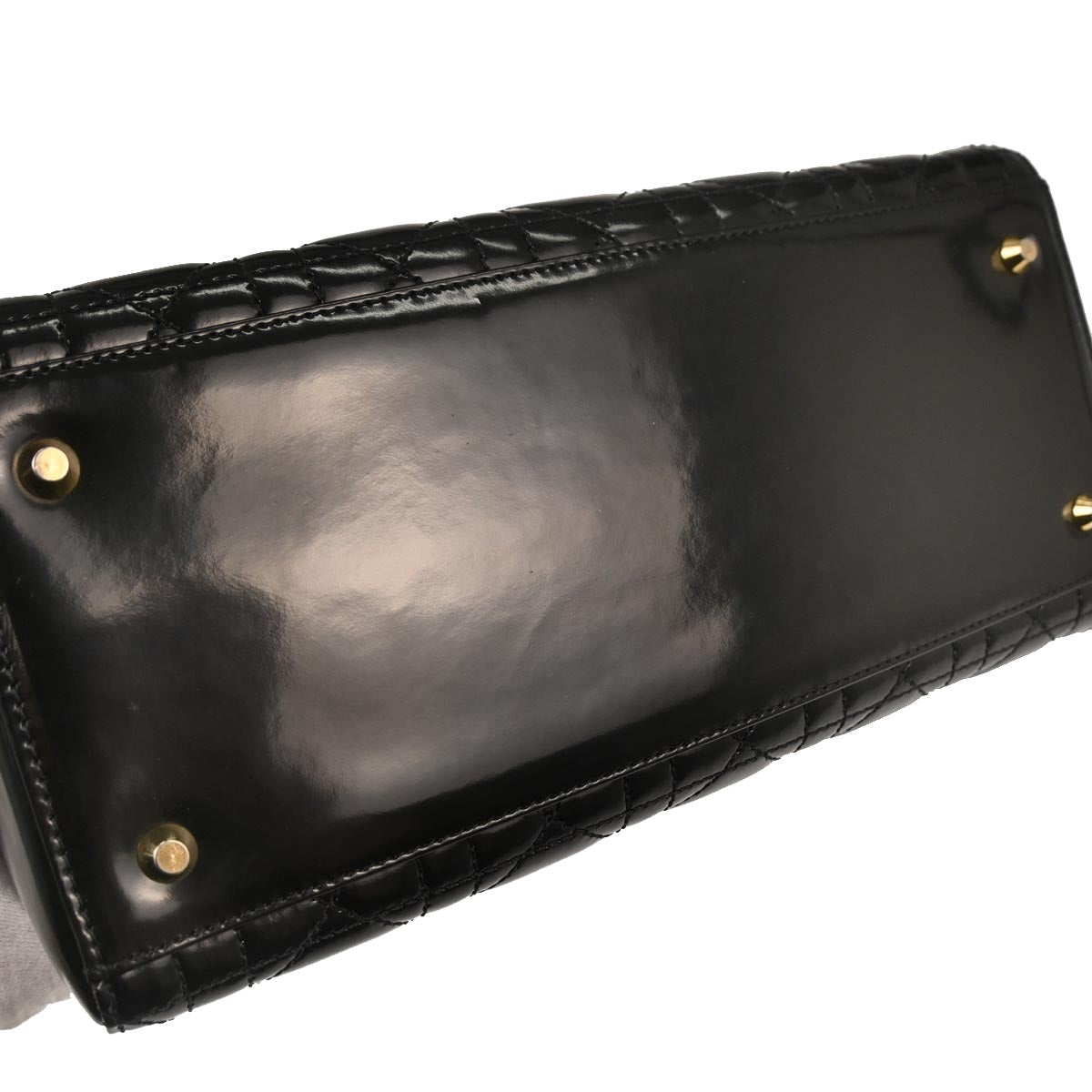 Christian Dior Black Patent Leather Cannage Lady Dior Shoulder Handbag