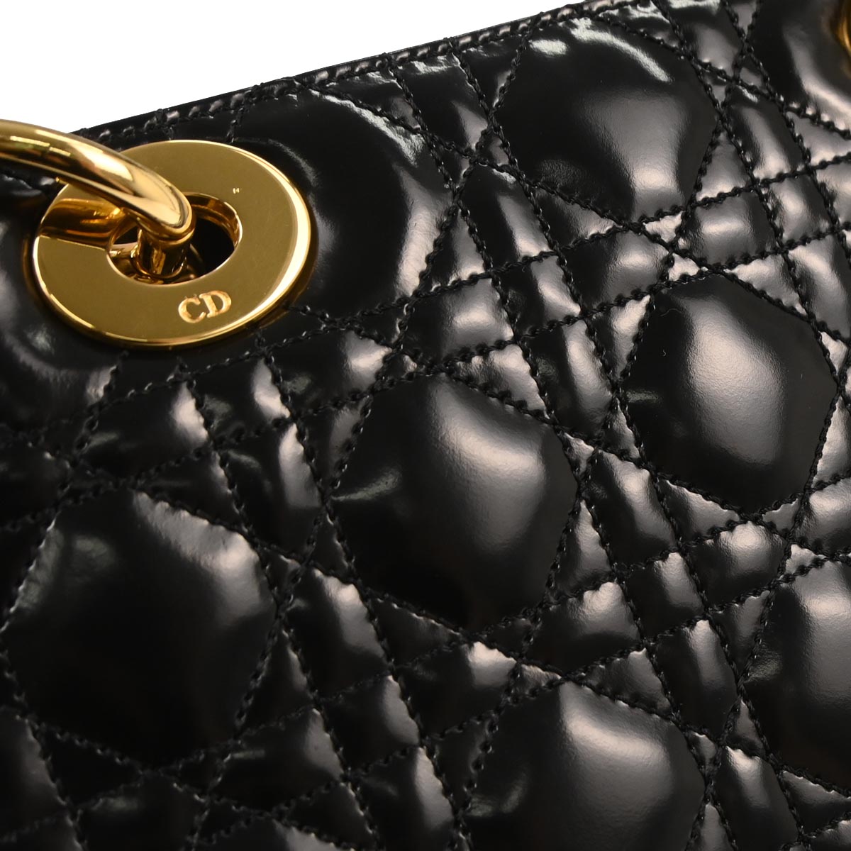 Christian Dior Black Patent Leather Cannage Lady Dior Shoulder Handbag