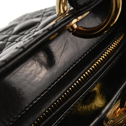 Christian Dior Black Patent Leather Cannage Lady Dior Shoulder Handbag