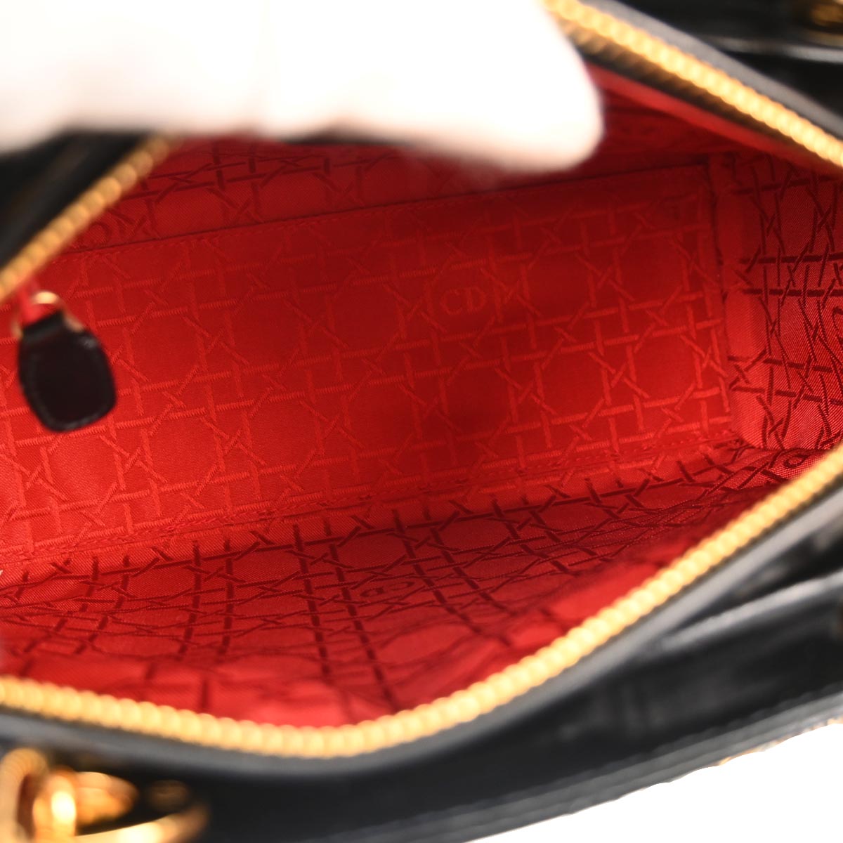 Christian Dior Black Patent Leather Cannage Lady Dior Shoulder Handbag