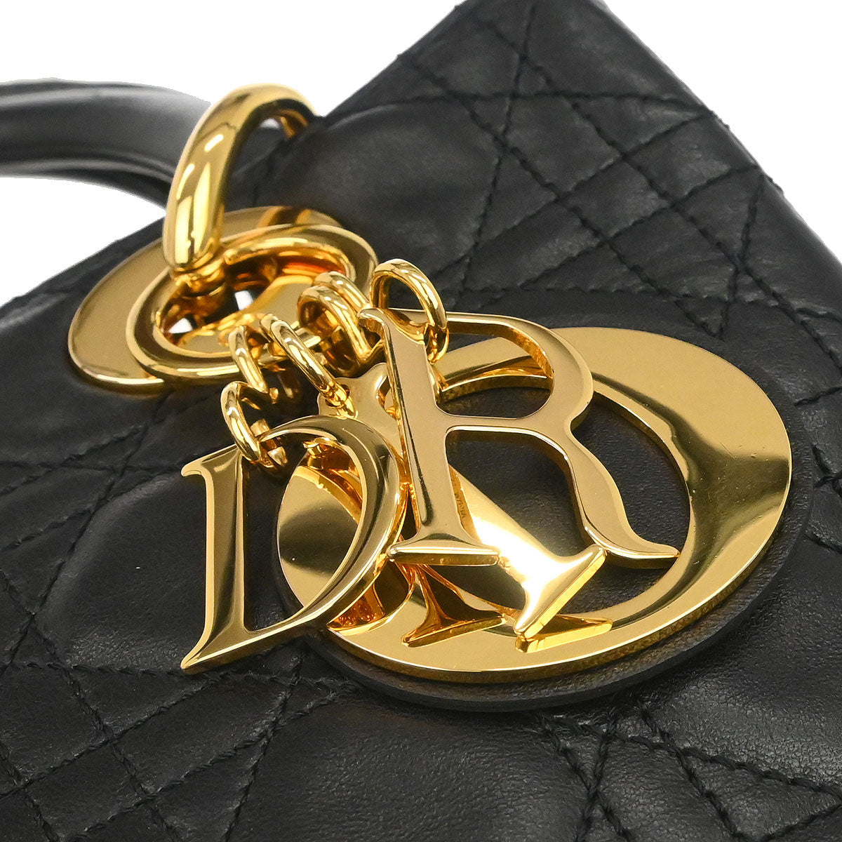 Christian Dior Black Lambskin Medium Lady Dior Cannage 2way Shoulder Handbag