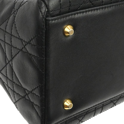 Christian Dior Black Lambskin Medium Lady Dior Cannage 2way Shoulder Handbag