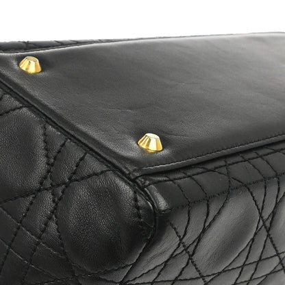 Christian Dior Black Lambskin Medium Lady Dior Cannage 2way Shoulder Handbag