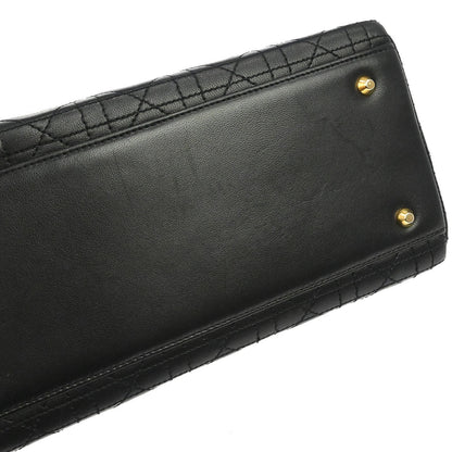 Christian Dior Black Lambskin Medium Lady Dior Cannage 2way Shoulder Handbag