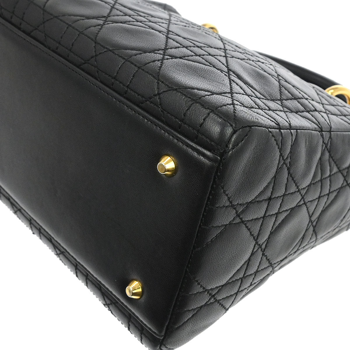 Christian Dior Black Lambskin Medium Lady Dior Cannage 2way Shoulder Handbag