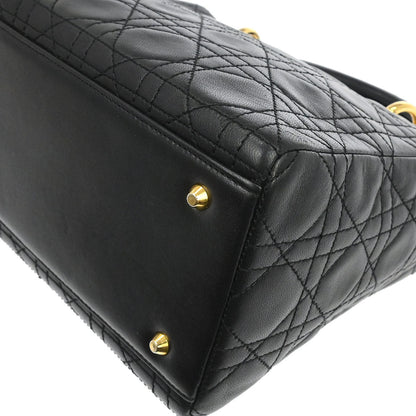 Christian Dior Black Lambskin Medium Lady Dior Cannage 2way Shoulder Handbag