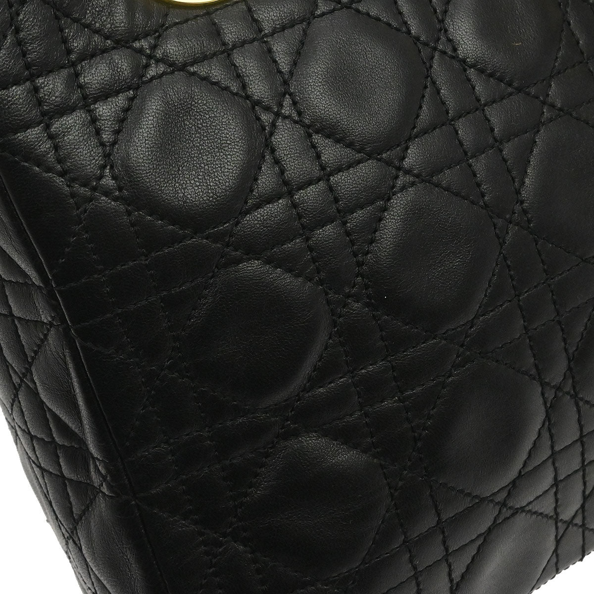 Christian Dior Black Lambskin Medium Lady Dior Cannage 2way Shoulder Handbag