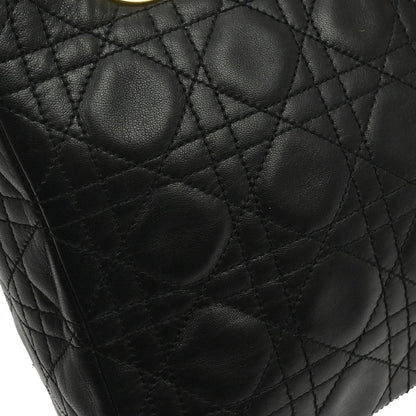 Christian Dior Black Lambskin Medium Lady Dior Cannage 2way Shoulder Handbag