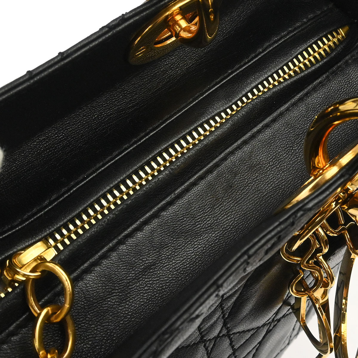 Christian Dior Black Lambskin Medium Lady Dior Cannage 2way Shoulder Handbag