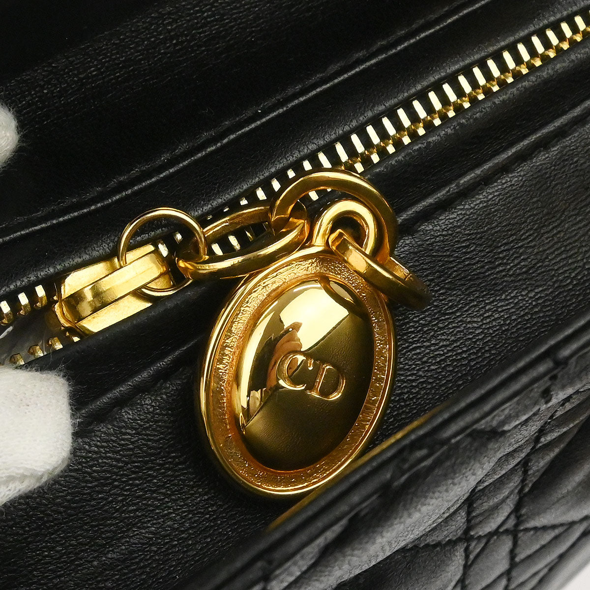 Christian Dior Black Lambskin Medium Lady Dior Cannage 2way Shoulder Handbag