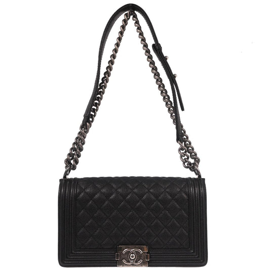 Boy Chanel 2014-2015 Black Caviar Skin Medium Shoulder Bag