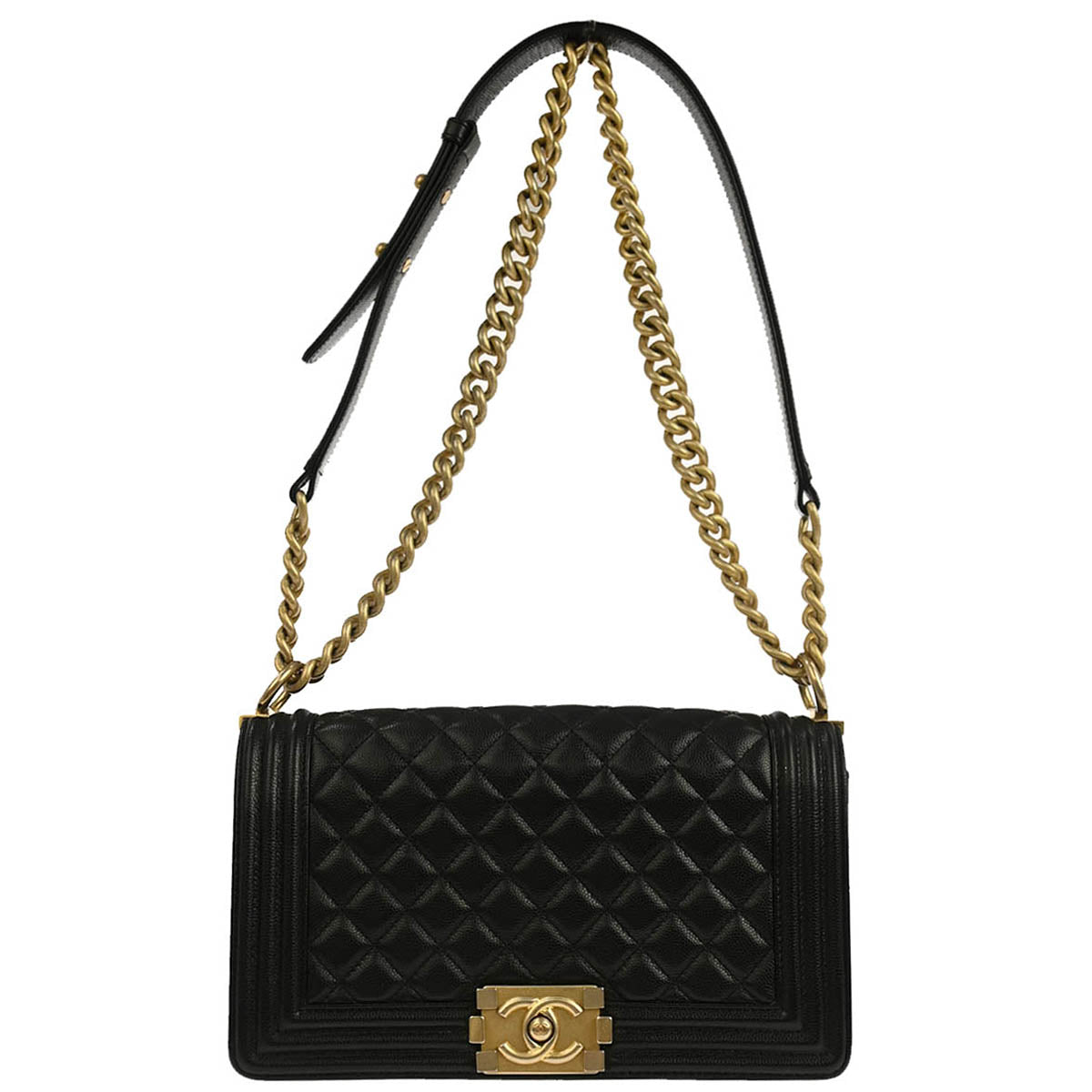 Boy Chanel 2019 Black Caviar Skin Medium Shoulder Bag