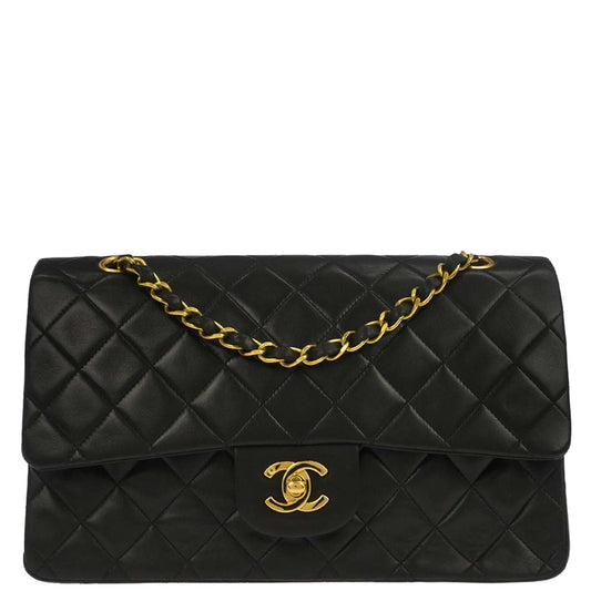 Chanel 1994-1996 Black Lambskin Medium Classic Double Flap Shoulder Bag