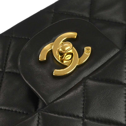 Chanel 1994-1996 Black Lambskin Medium Classic Double Flap Shoulder Bag