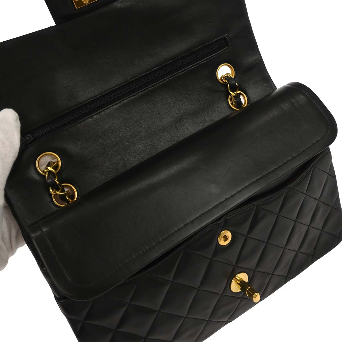 Chanel 1994-1996 Black Lambskin Medium Classic Double Flap Shoulder Bag