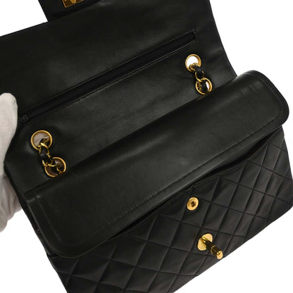 Chanel 1994-1996 Black Lambskin Medium Classic Double Flap Shoulder Bag