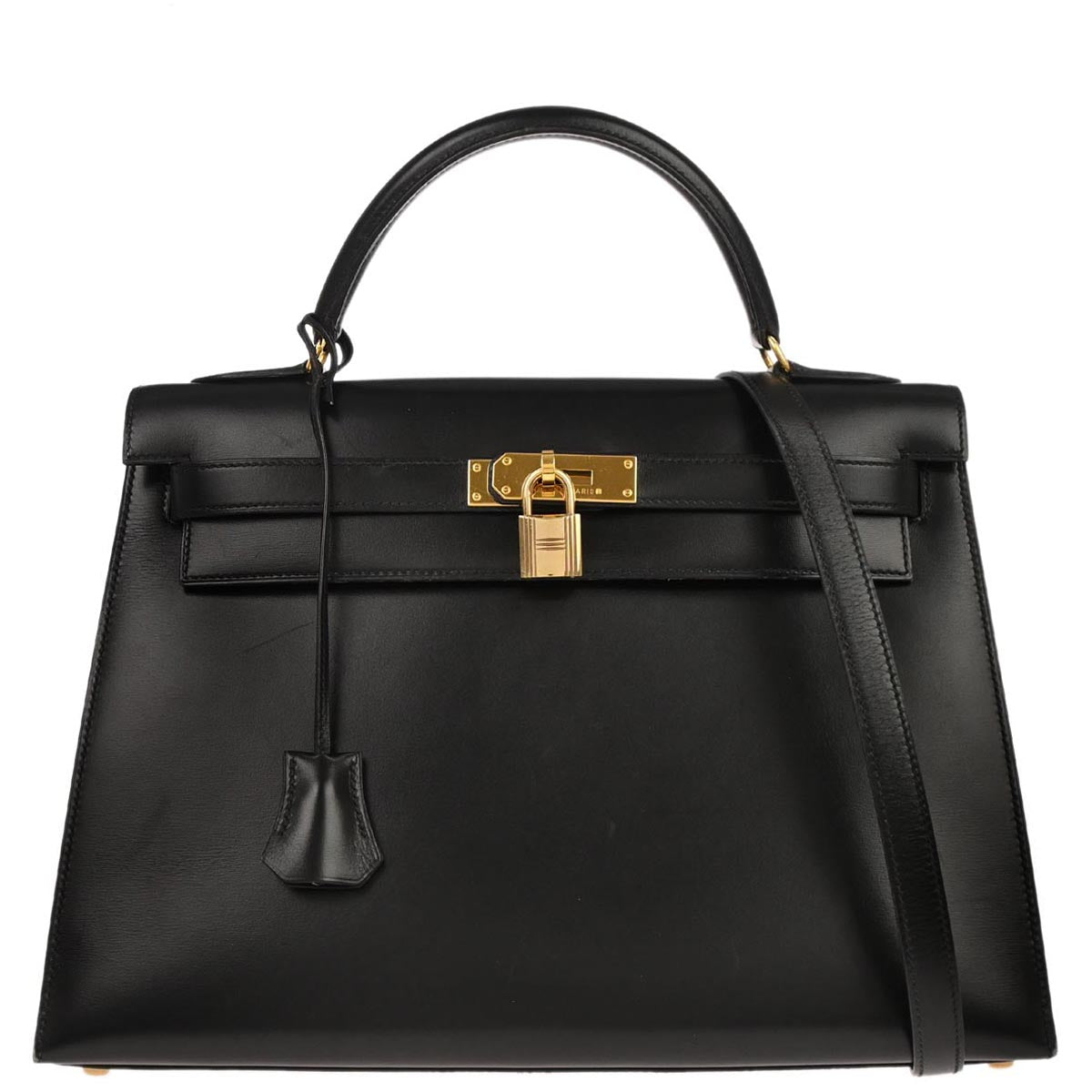 Hermes Black Box Calf Kelly 32 Sellier 2way Shoulder Handbag