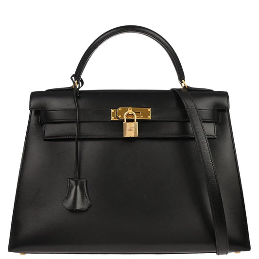 Hermes Black Box Calf Kelly 32 Sellier 2way Shoulder Handbag
