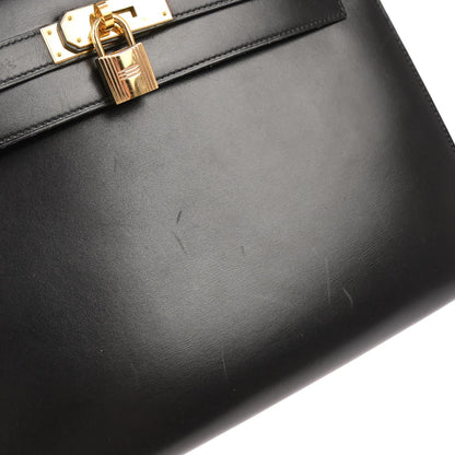 Hermes Black Box Calf Kelly 32 Sellier 2way Shoulder Handbag
