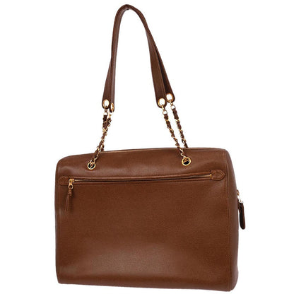 Chanel 1997-1999 Brown Caviar Skin Chain Tote Shoulder Bag