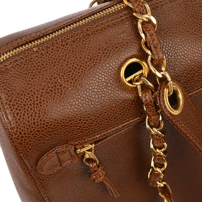 Chanel 1997-1999 Brown Caviar Skin Chain Tote Shoulder Bag