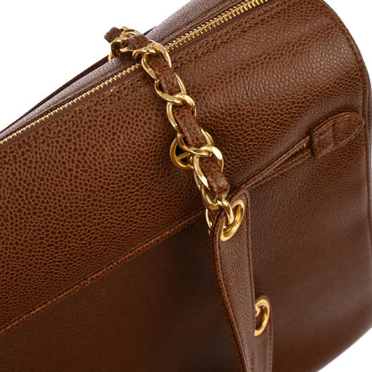 Chanel 1997-1999 Brown Caviar Skin Chain Tote Shoulder Bag