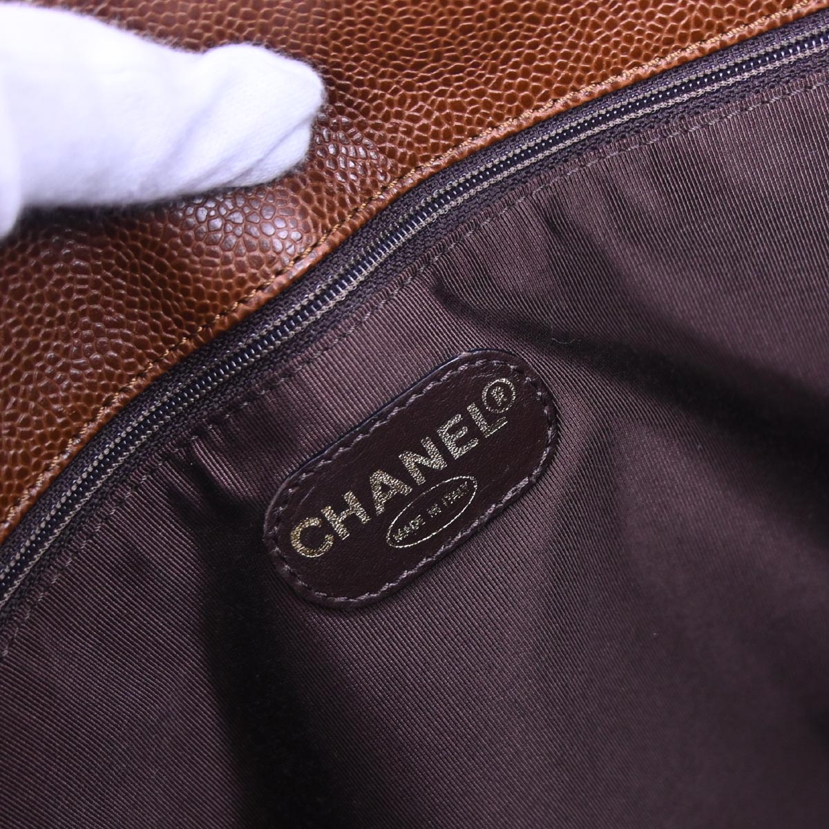 Chanel 1997-1999 Brown Caviar Skin Chain Tote Shoulder Bag