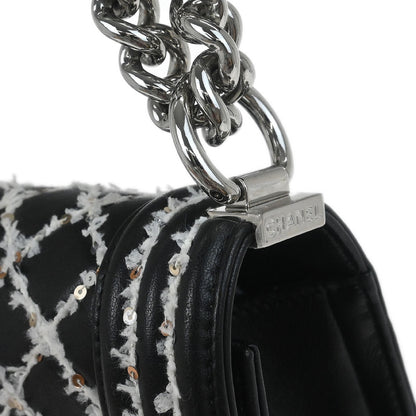 Boy Chanel 2017-2018 Black Lambskin Sequins Medium Shoulder Bag