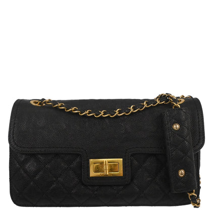 Chanel Black Caviar Skin Mademoiselle Lock Shoulder Bag