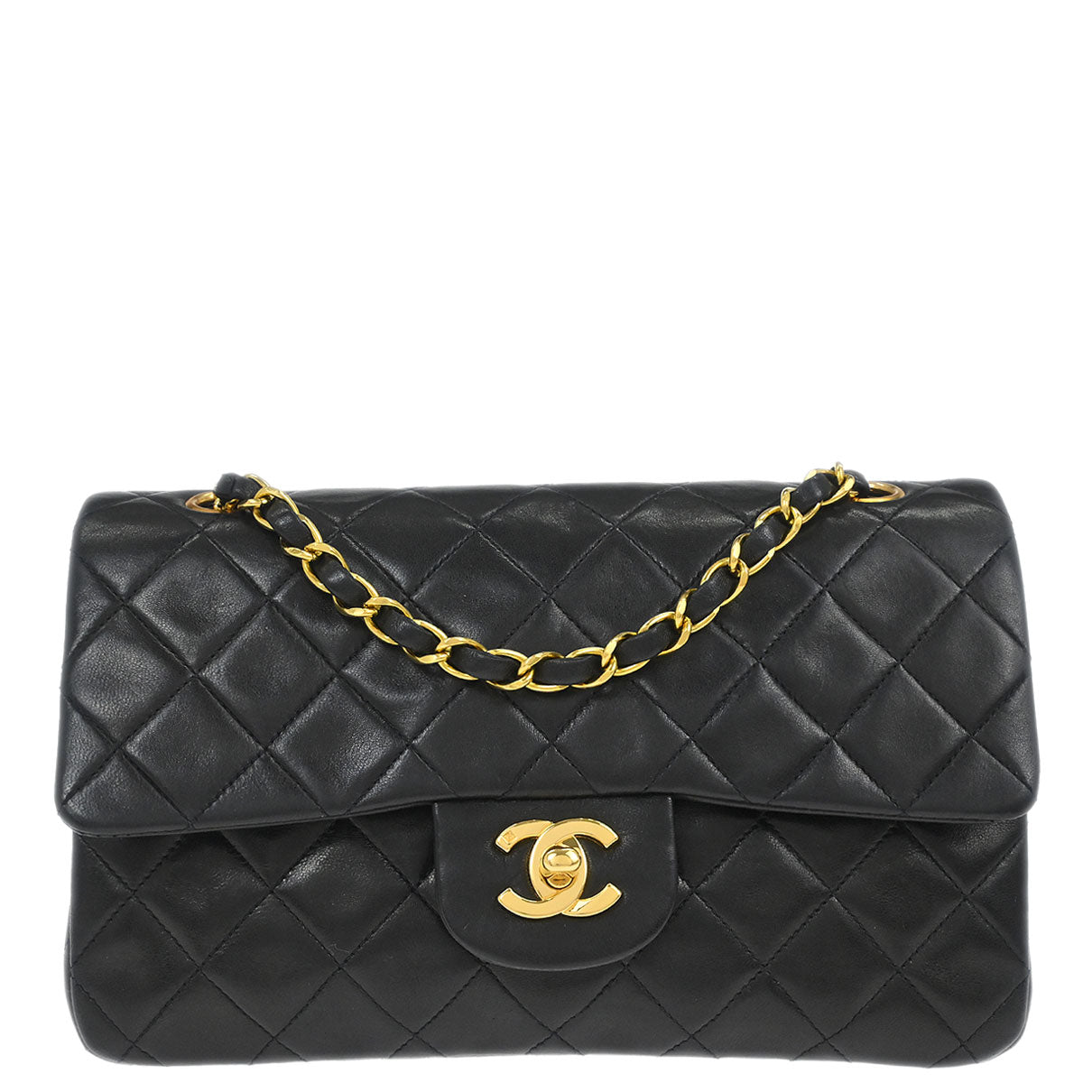 Chanel 1994-1996 Black Lambskin Small Classic Double Flap Shoulder Bag