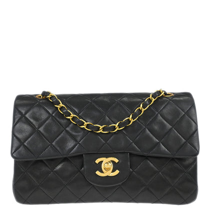 Chanel 1994-1996 Black Lambskin Small Classic Double Flap Shoulder Bag