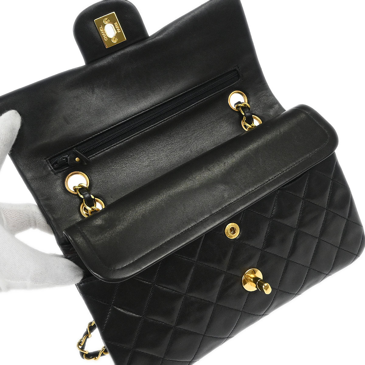 Chanel 1994-1996 Black Lambskin Small Classic Double Flap Shoulder Bag