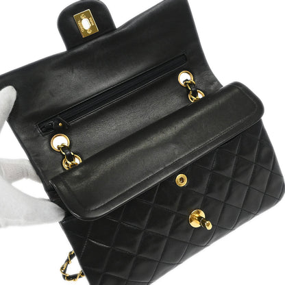 Chanel 1994-1996 Black Lambskin Small Classic Double Flap Shoulder Bag