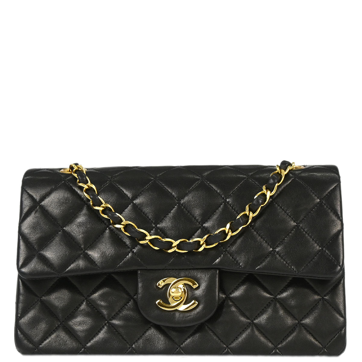 Chanel 1994-1996 Black Lambskin Small Classic Double Flap Shoulder Bag