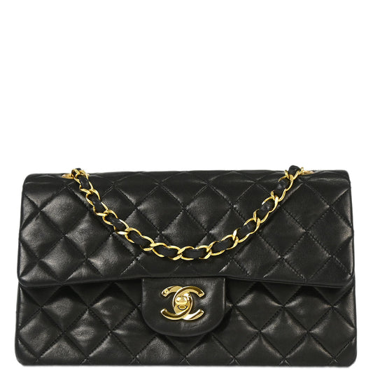 Chanel 1994-1996 Black Lambskin Small Classic Double Flap Shoulder Bag