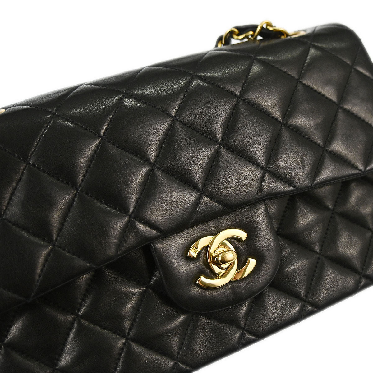 Chanel 1994-1996 Black Lambskin Small Classic Double Flap Shoulder Bag