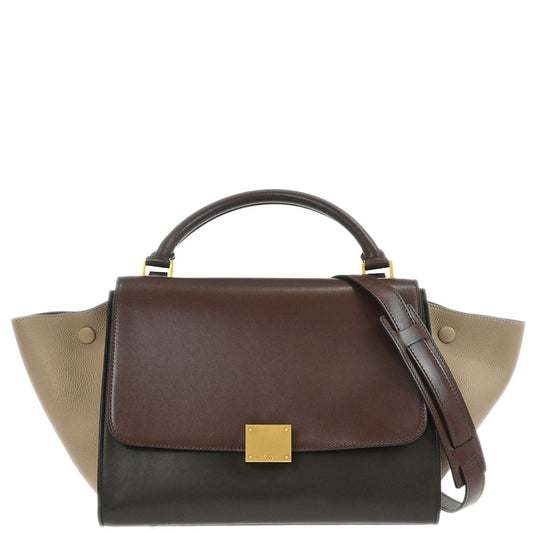 Celine Brown Leather Trapeze 2way Shoulder Handbag