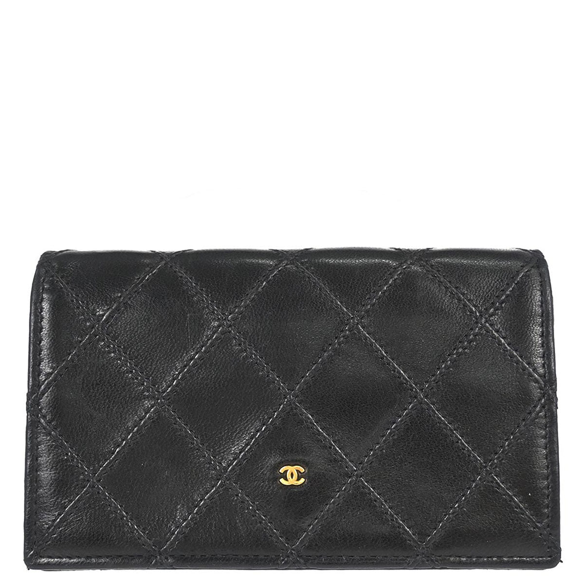 Chanel 1991-1994 Black Lambskin Bicolore Wallet Coin Purse