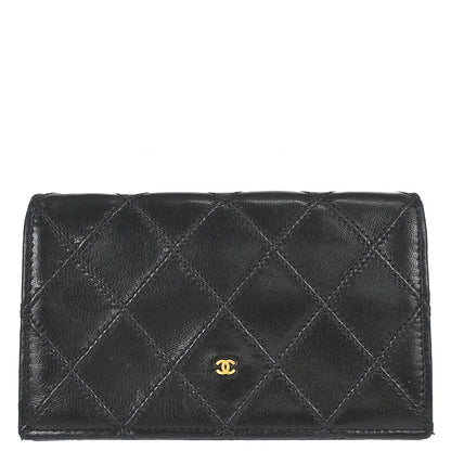 Chanel 1991-1994 Black Lambskin Bicolore Wallet Coin Purse