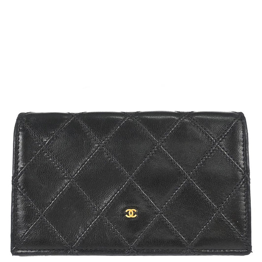 Chanel 1991-1994 Black Lambskin Bicolore Wallet Coin Purse