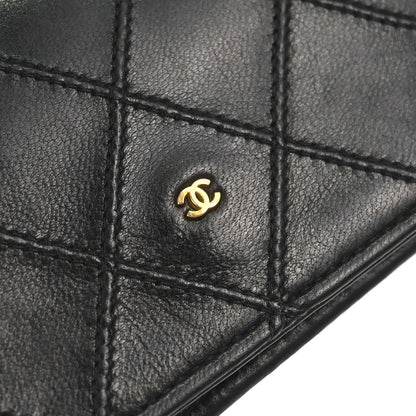 Chanel 1991-1994 Black Lambskin Bicolore Wallet Coin Purse
