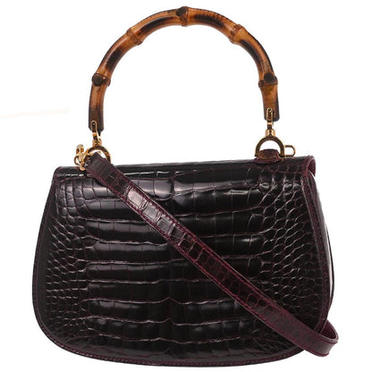 Gucci * Purple Crocodile Bamboo 2way Shoulder Handbag
