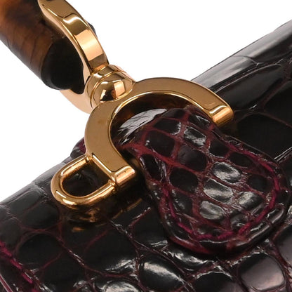 Gucci * Purple Crocodile Bamboo 2way Shoulder Handbag